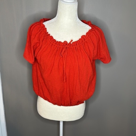 Madewell Drawstring orange over the shoulder Top size small - Picture 4 of 6